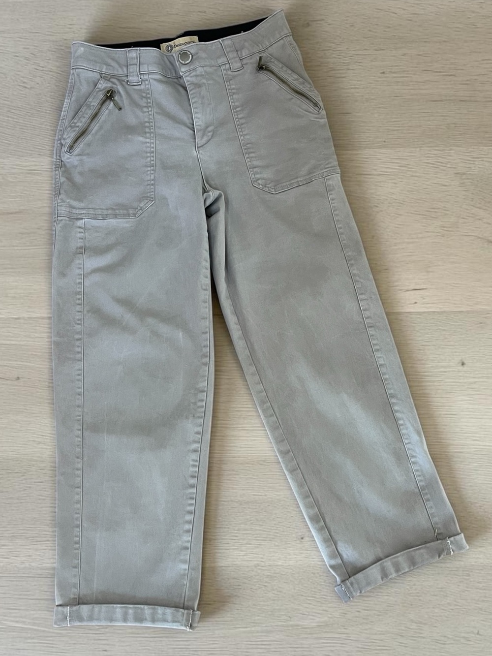 Democracy “Ab”technology Greige Utility Pants Women’s Sz 8 Zipper Pockets Tan